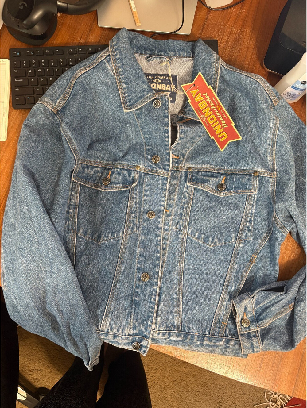 Vintage Union Bay Denim Jacket Mens Medium Blue Light Wash Cropped Jean Trucker